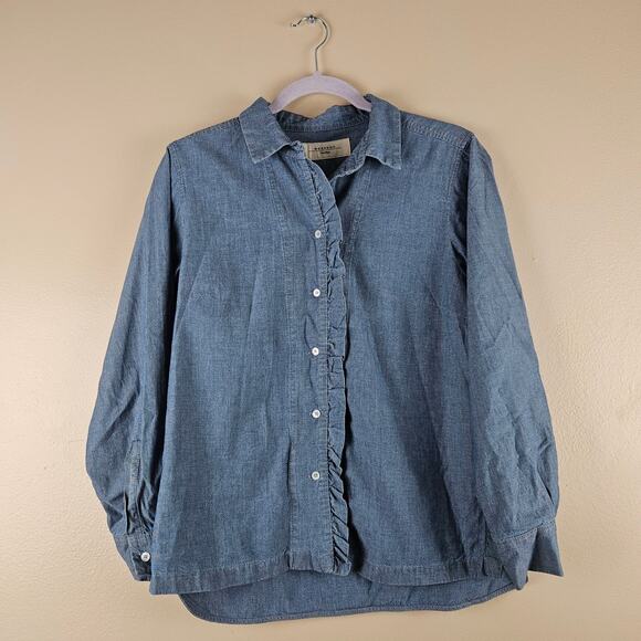Max Mara Weekend Ruffled Blue Denim Shirt - Picture 1 of 6